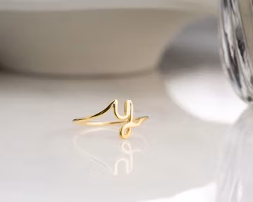 Letter Ring Sterling Silver Handwriting Ring Gold Initial Ring J Ring Custom Stacking Ring Memorial Ring Tiny Letter Ring with Writing