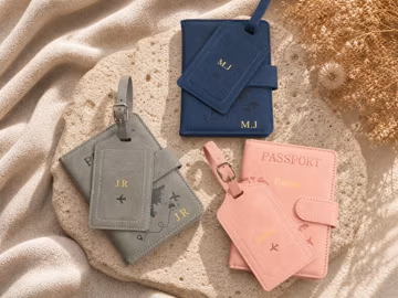Bridesmaid Groomsmen Gift, Personalized Passport Holder and Luggage Tag Set