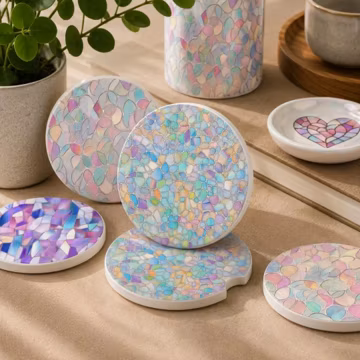 Pastel Mosaic Soapstone Car Coaster Absorbent Stone Cup Holder Coaster Matte Finish Colorful Car Accessories Gift for Women