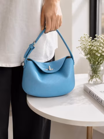 Genuine Leather Small Handbag, Minimal Top Handle Purse, Women’s Leather Shoulder Bag