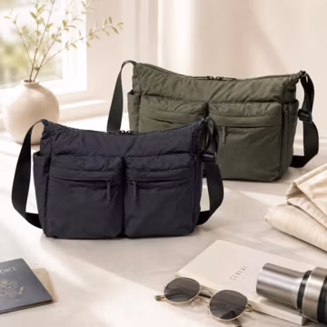 Nylon Multi-Pocket messenger bag, water resistant shoulder bag, casual unisex crossbody purse, zippered light weight travel bag