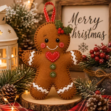 Felt Gingerbread Ornament Sewing Pattern PDF | DIY Christmas Tree Decoration | Handmade Plush Holiday Ornament