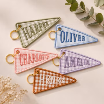 Custom Sorority Pennant Bag Tag, Embroidered Greek Letter Keychain, Personalized Backpack Charm, Recruitment Gift, Gift for Big Little