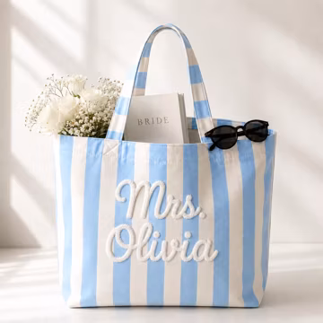 Personalized Chenille Embroidered Mrs Tote Bag, Bride Gift, Wedding Bag, Bachelorette Party Favor, Custom Bridal Shower Gift, New Mrs Gift