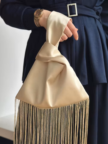 Handmade Satin Fringe Clutch, Gift for Her, Mother's Day Gift, Chic Evening Bag with Fringe-Stylish Clutch for Nights Out,Wristlet Purse