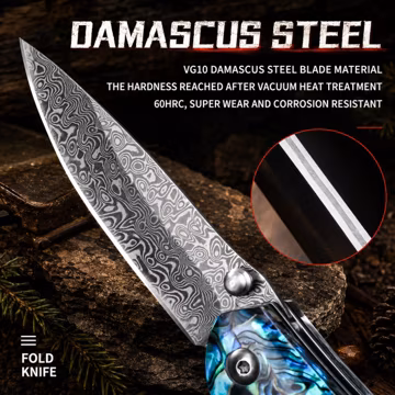 Damascus Folding Knife, VG10 Damascus Knife, Abalone Shell Pocket Knife, EDC Knife, Camping Knife, Gift For Him, Groomsmen Gift