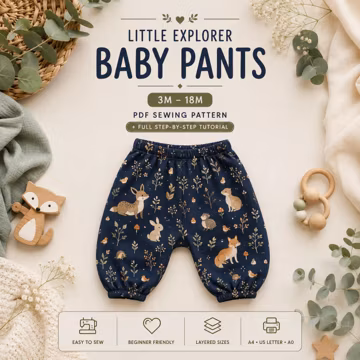 Baby Pants Sewing Pattern PDF | Newborn Toddler Elastic Waist Pants | Easy DIY Baby Clothes | Printable Sewing Pattern | Sizes 3 - 18 Months