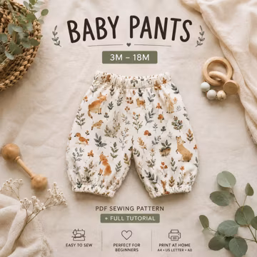 Baby Pants Sewing Pattern PDF | Newborn Toddler Elastic Waist Pants | Easy DIY Baby Clothes | Printable Sewing Pattern | Sizes 3 - 18 Months