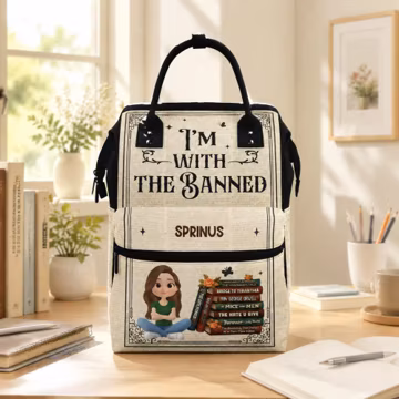 Custom Name Backpack With Avatar, Book Lover School Bag, Custom Reader Book Bag, Back To School Book Bag, Bookish Backpack