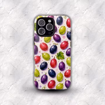 Grape Kawaii Fruit Phone Case | Colorful Fruit Print Design | Cute Purple Green Red Case | Fruit Gift | Samsung & iPhone Case