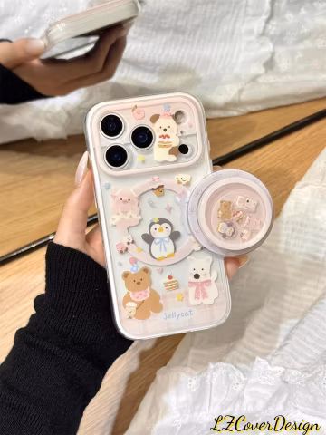 Puppy Bear Magnetic Clear Case for iPhone 17/16/15 Pro Max Magsafe Ring Holder