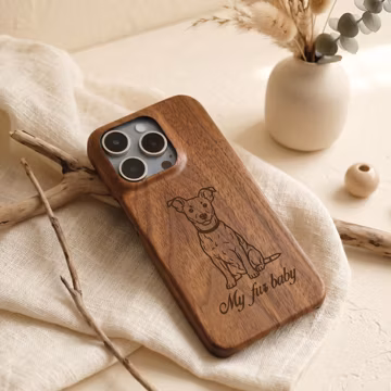 Custom Photo Engraving Wooden Phone Case, Custom Walnut Wood Cover, Ultra Thin MagSafe Case for iPhone 17 16 15 14 Pro Max, Gift for Him