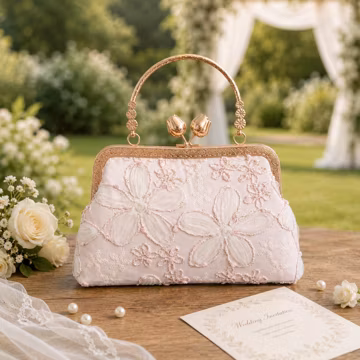 Blush Pink Bridal Clutch, Floral Embroidered Wedding Purse, Romantic Evening Bag, Pearl Kiss Lock Handbag, Bridesmaid Gift