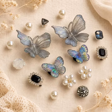 16PCS Butterfly Shoe Charms Set丨Pearl Black Gem Clog Charms丨Iridescent Flower Shoe Accessories丨Elegant Bridal Gift for Women Girls