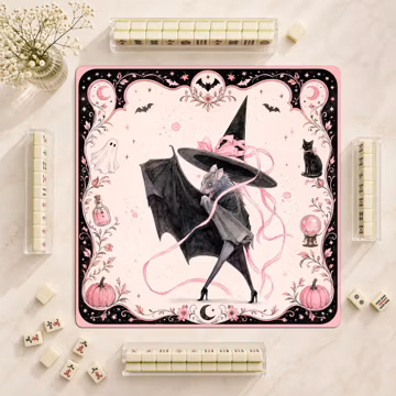 Pastel Goth Witch Bat Halloween Mahjong Mat Spooky Cute Game Night Table Cover Pink Gothic Magic Board Game Accessories Gift