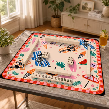 Halloween Mahjong Mat Spooky Beach Skeletons Game Night Decor Festive Table Cover Fun Unique Gift For Mahjong Lovers