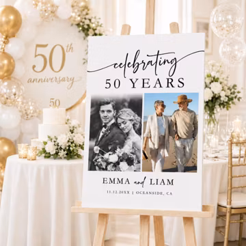 Personalized 50th Wedding Anniversary Welcome Sign, Then and Now Photo Board for Parents, Printed Foam Board or Editable Canva Template