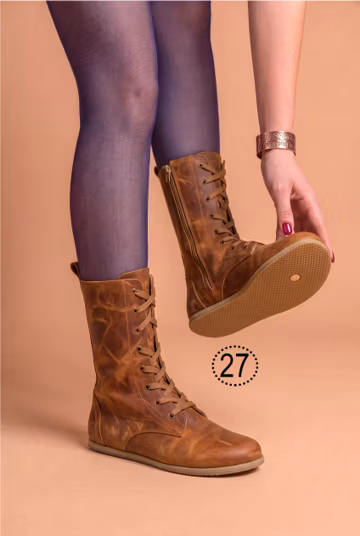 Women Leather & Süede Earthing Grounding Barefoot Boots Copper Rivet