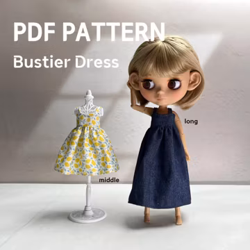 Blythe ob24 Bustier Dress Sewing Pattern, Miniature Doll Clothes Tutorial (PDF)
