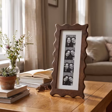 Vintage Wavy Edge Wooden Photo Booth Frame, Polaroid Frame with White Mat, Photo Strip Frame for Tabletop & Wall Decor, 2x6/2x8/1.6×8in