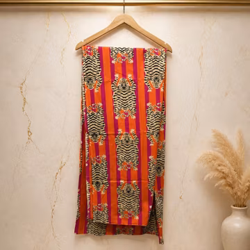 Handcrafted Cotton Sarong Pareo, Lightweight Beach Wrap Block Print scarf, Orange tiger