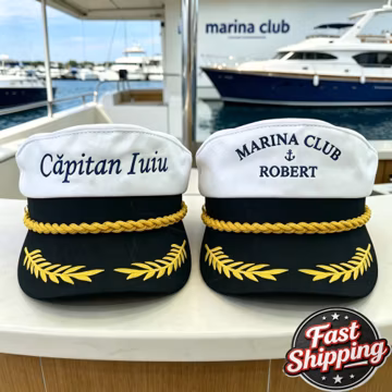 Personalized Marina Club Captain Hat, Custom Embroidered Yachting Gift, Premium Mariner Cap for Boating Enthusiast, Birthday Gift for Him