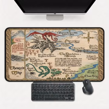 Thorin's Fantasy Map Desk Mat, Dragon Mouse Pad, Hobbit Inspired Gaming Desk Pad, Medieval LOTR Style Keyboard Mat