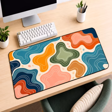 Abstract Retro Desk Mat, Mid Century Modern Mouse Pad, Colorful Wavy Desk Pad, Aesthetic Large Gaming Mousepad, Boho Office Desk Mat