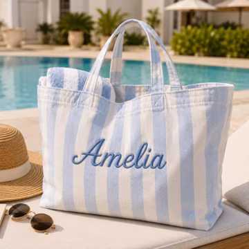 Personalized Striped Beach Tote, Custom Embroidered Name Pool Bag, Large Canvas Vacation Tote, Girls Trip & Bridesmaid bachelorette gift