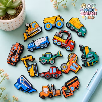 14PCS Engineering Vehicle PVC Shoe Charms Digger Truck Construction Croc Accessories for Garden Sandals Kids Birthday Gift Decor Set