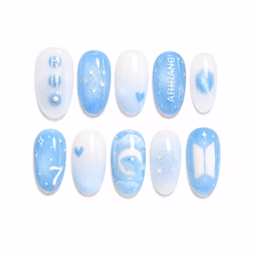 Kpop Arirang Inspired Press On Nails / Blue Kpop Nail Set / Bangtan Fandom Nail Art / Medium Almond Fake Nails / Handmade Concert Nails