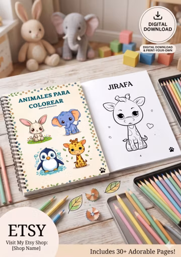 Children's Coloring Book for ages 4 to 7 Improve Fine Motor Skills PDF | 27 Cute Baby Animal Coloring Pages | Instant Download