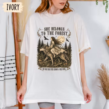 She Belongs to the Forest shirt, Wild Soul Wolf Crewneck, Nature Lover Pullover, Boho Woodland Shirt for Women, Cottagecore Gift