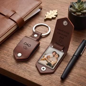 Personalized Engraved Leather Keychain, Custom Photo Keyring, Drive Safe Gift for Dad, Anniversary Gift for Him,Husband,Boyfriend