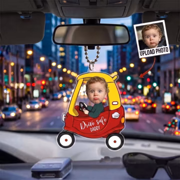 Personalized Kid's Photo Car Hanger, Drive Safe Daddy Acrylic Car Ornament, New Dad Gift, New Driver Gift, Baby Photo Gift for Husband