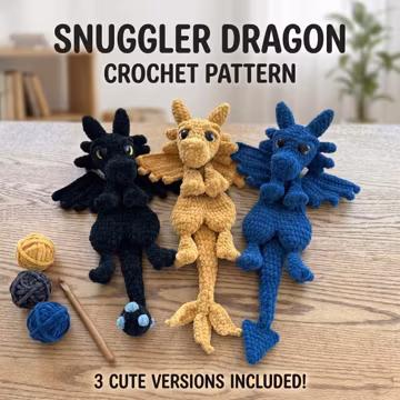Crochet Dragon Snuggler Pattern Morningstartail Feathertail Daggertail 3-in-1 Dragons Download Amigurumi PDF Stuffed Animal Dragon Plushie