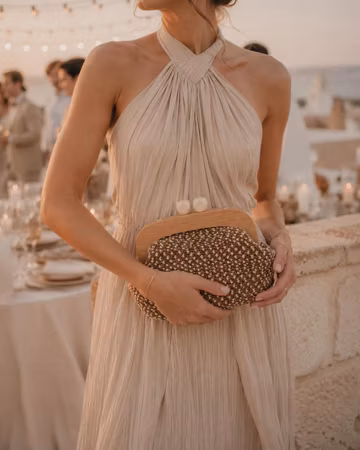 Woven Wooden Frame Clutch Bag, Handmade Neutral Evening Purse, Riviera Style Summer Bag