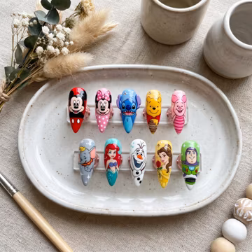 Luxury Disney Characters Press on Nails | Handpainted Mickey Minnie Stitch Pooh Nails | Detailed Cartoon Art Nails | Gift for Disney Fans