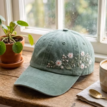 Hand Embroidered Blossom Daisy Floral Essence Baseball Cap: Exquisite Style