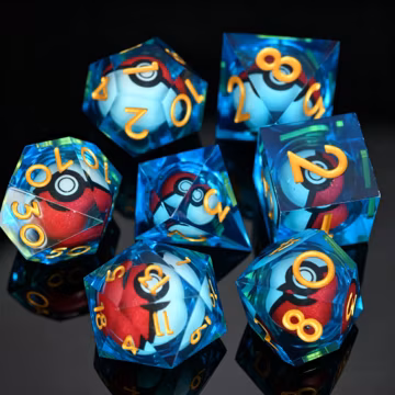 DnD Dice set,Pokéball Resin Dice Set , Blue Dice with 3D Pokéball Inclusions , D&D Dice for Pokemon Fans , Handmade RPG Polyhedral Dice