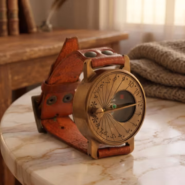 Handcrafted Brass Sundial Compass Watch - Steampunk Wrist Watch - Nautical Leather Strap Compass - Personalized Gift for Him