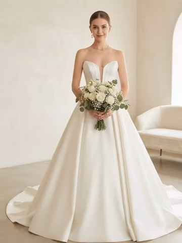 Custom Off Shoulder Crepe Satin Wedding Dress A-Line Bridal Gown Floor Length Elegant Bride Dress