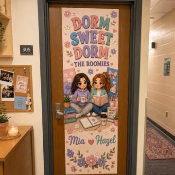 Personalized Dorm Door Tapestry: Custom Roommate Portrait Cover