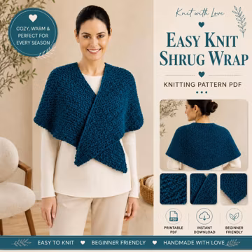 Easy Knit Shrug Wrap Pattern PDF, Textured Shoulder Shawl, Beginner Friendly Knitting (Digital Download)