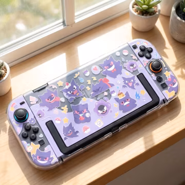 Gengar Nintendo Switch 1/2/OLED Case, Frosted Black Pokémon Cover, Kawaii Anime Protective Shell, Anti-Drop Anti-Scratch Gamer Gift