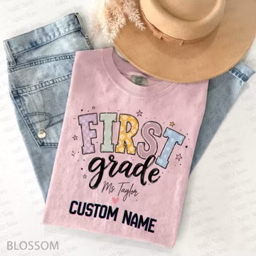 Custom First Grade Youth Comfort Colors® Shirt Back to School Shirt Teacher Personalized Name Tee 1st Grade Kids First Day T-shirt D581
