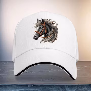 Retro Black Horse Head Design with Leather Reins—Unisex Printed Baseball Cap