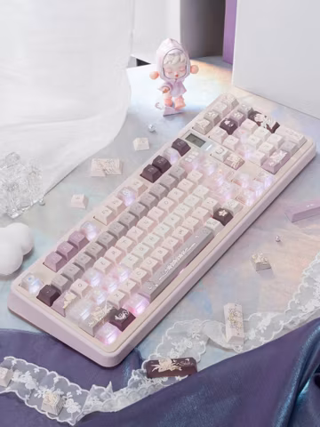 Goodnight Angel Keycaps –143 Purple Kawaii Mechanical Keyboard Keycap Set, Glitter Backlit Gaming Keyboard Keys, Cute Fairy Desk Setup Decor