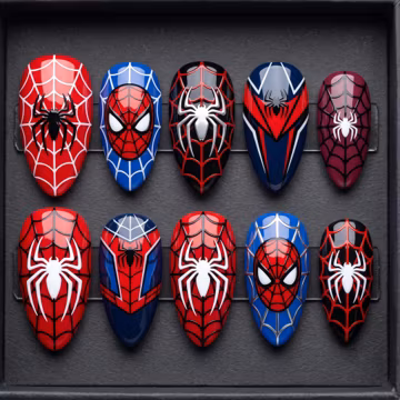 Handmade Spider-Man Press On Nails, Comic Hero Style Manicure Set