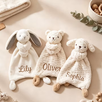 Custom Bunny Security Blanket,Personalised Blanket,Plush Toy Comforter,Embroidered Name Blanket,Baby Shower Newborn Personalize Gift